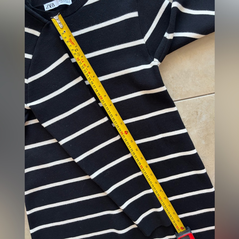 Zara Black Cream Striped Heavy Knit Sweater Dress M Minimalist Preppy Midi Soft - Picture 9 of 9